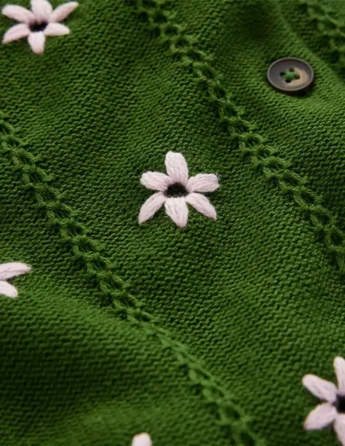 Valeria Crochet Trim Cardigan Promenade Green , Embroidery Valeria Crochet Trim Cardigan Promenade Green , Embroidery