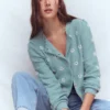 Valeria Crochet Trim Cardigan Seamist Blue, Embroidery Valeria Crochet Trim Cardigan Seamist Blue, Embroidery