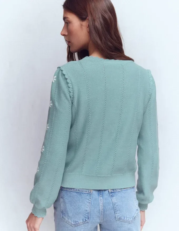 Valeria Crochet Trim Cardigan Seamist Blue, Embroidery Valeria Crochet Trim Cardigan Seamist Blue, Embroidery