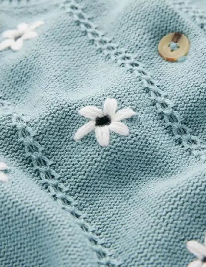 Valeria Crochet Trim Cardigan Seamist Blue, Embroidery Valeria Crochet Trim Cardigan Seamist Blue, Embroidery