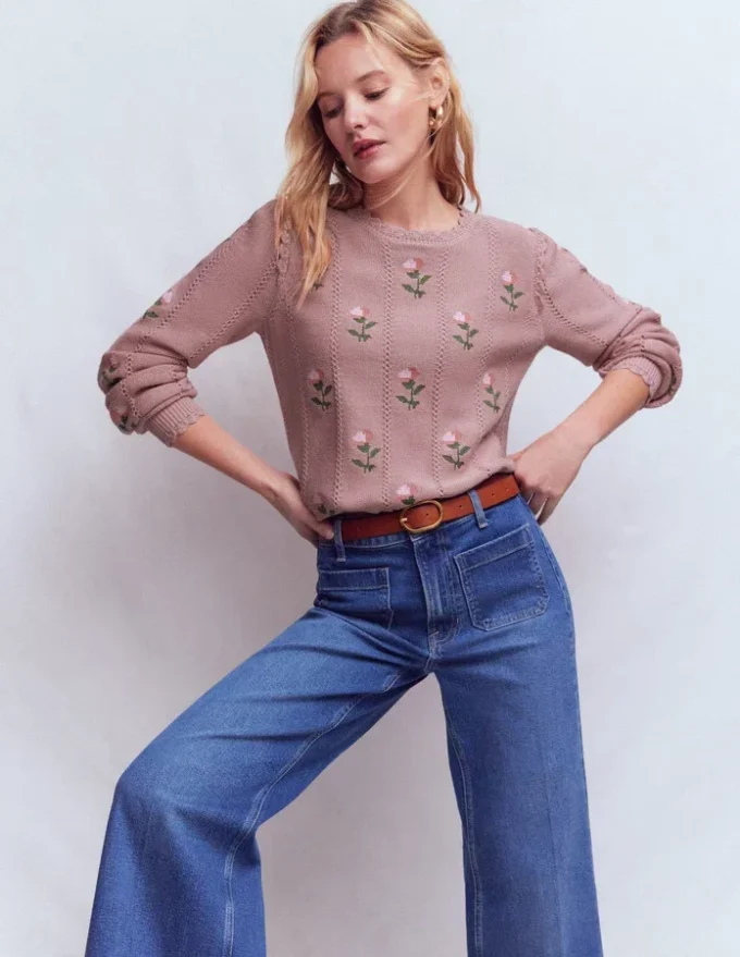 Valeria Crochet Trim Jumper Rose Pink, Embroidery Valeria Crochet Trim Jumper Rose Pink, Embroidery