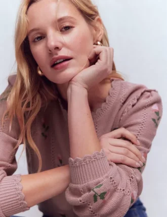 Valeria Crochet Trim Jumper Rose Pink, Embroidery