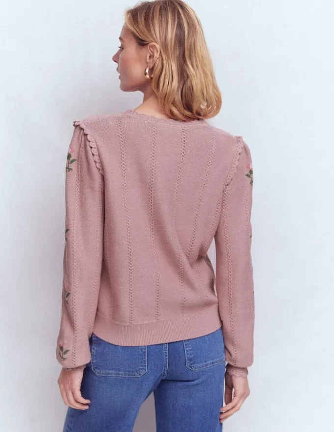 Valeria Crochet Trim Jumper Rose Pink, Embroidery Valeria Crochet Trim Jumper Rose Pink, Embroidery