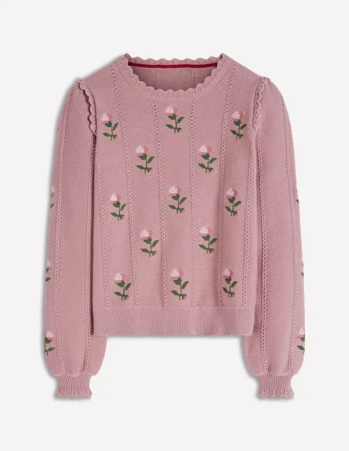 Valeria Crochet Trim Jumper Rose Pink, Embroidery Valeria Crochet Trim Jumper Rose Pink, Embroidery