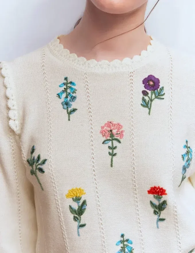 Valeria Crochet Trim Jumper Warm Ivory , Embroidery Valeria Crochet Trim Jumper Warm Ivory , Embroidery