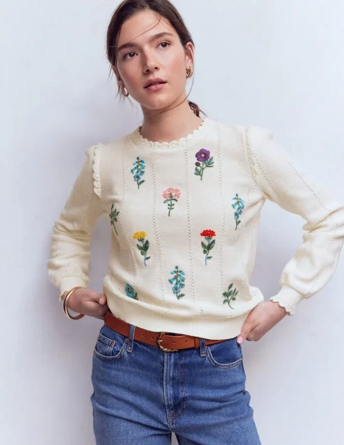 Valeria Crochet Trim Jumper Warm Ivory , Embroidery Valeria Crochet Trim Jumper Warm Ivory , Embroidery