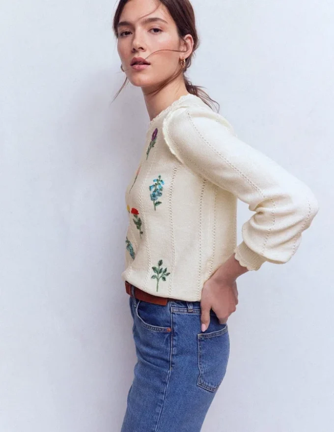 Valeria Crochet Trim Jumper Warm Ivory , Embroidery Valeria Crochet Trim Jumper Warm Ivory , Embroidery