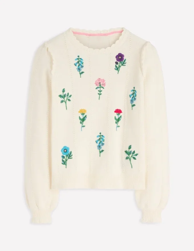 Valeria Crochet Trim Jumper Warm Ivory , Embroidery Valeria Crochet Trim Jumper Warm Ivory , Embroidery