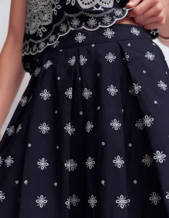 Verity Broderie Poplin Skirt Navy
