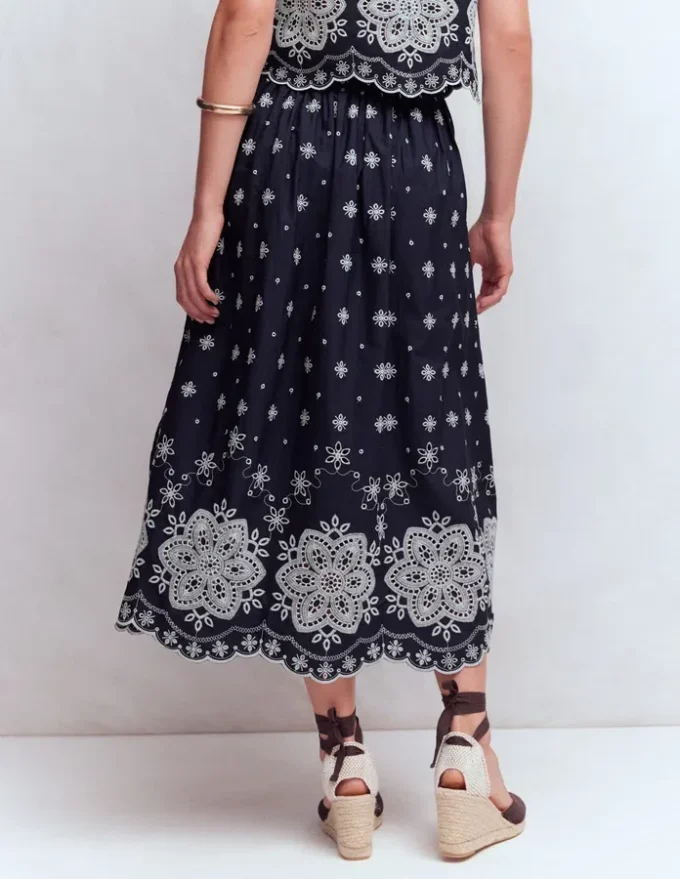 Verity Broderie Poplin Skirt Navy Verity Broderie Poplin Skirt Navy