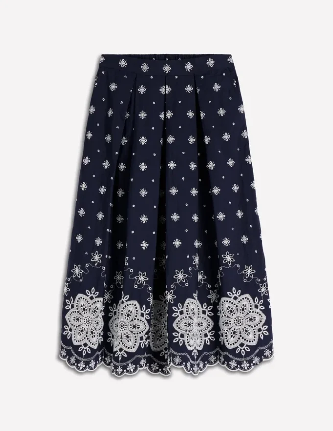 Verity Broderie Poplin Skirt Navy Verity Broderie Poplin Skirt Navy