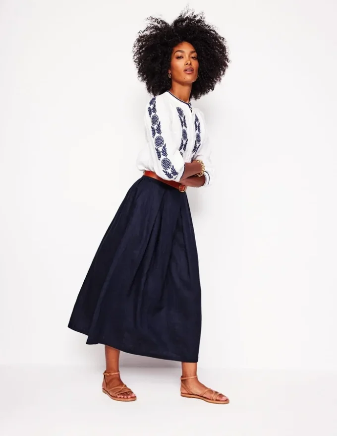 Verity Linen Midi Skirt Navy Verity Linen Midi Skirt Navy