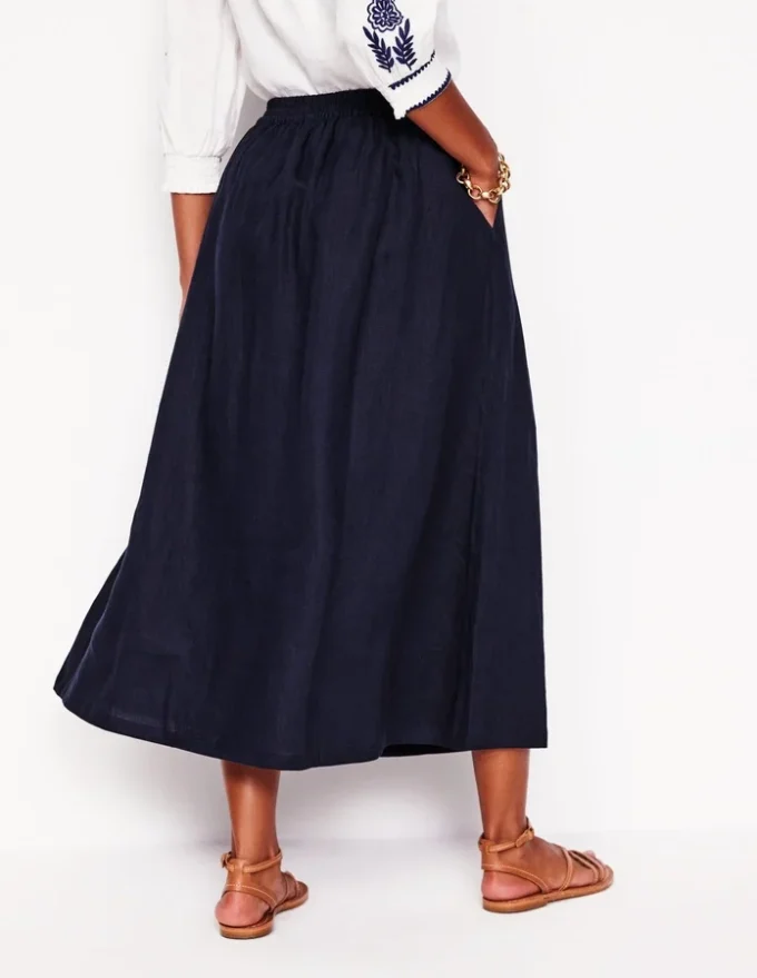 Verity Linen Midi Skirt Navy Verity Linen Midi Skirt Navy