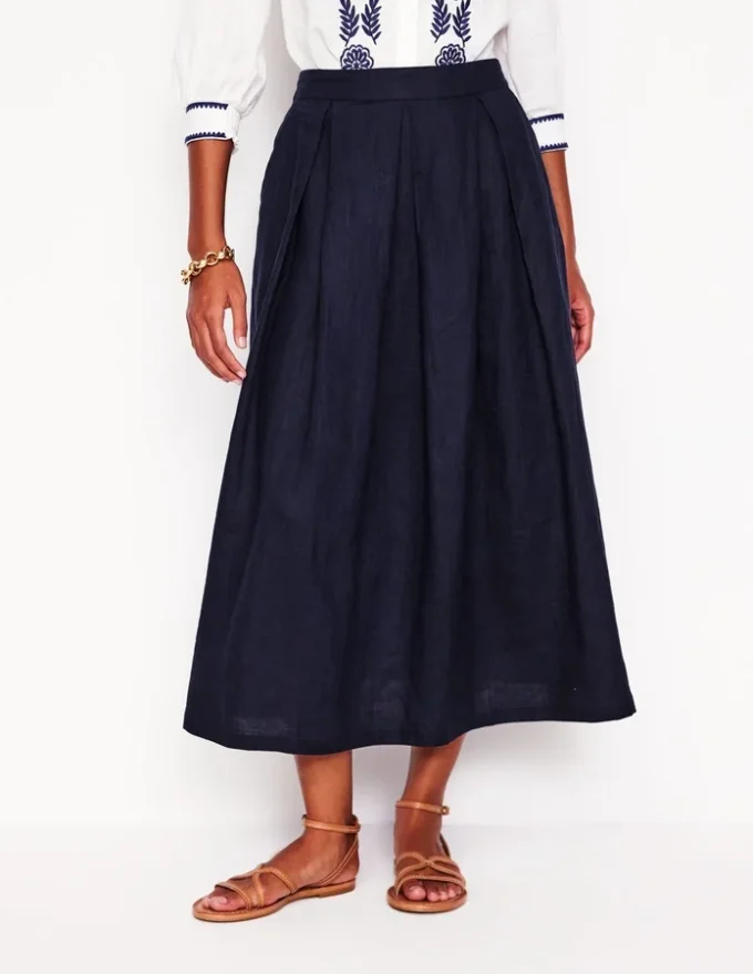 Verity Linen Midi Skirt Navy Verity Linen Midi Skirt Navy