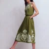 Verity Linen Midi Skirt Woodland Green Embroidery Verity Linen Midi Skirt Woodland Green Embroidery