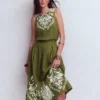 Verity Linen Midi Skirt Woodland Green Embroidery Verity Linen Midi Skirt Woodland Green Embroidery