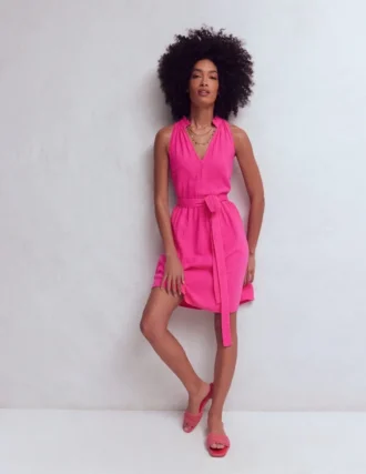 Viv Double Cloth Short Dress Pink Peony