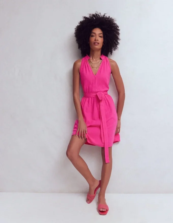 Viv Double Cloth Short Dress Pink Peony Viv Double Cloth Short Dress Pink Peony