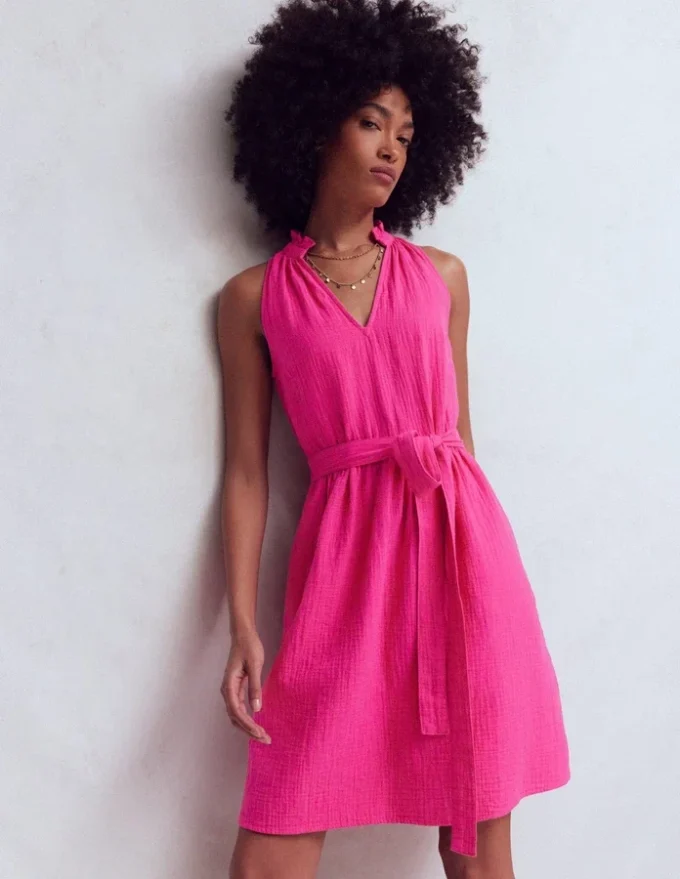 Viv Double Cloth Short Dress Pink Peony Viv Double Cloth Short Dress Pink Peony