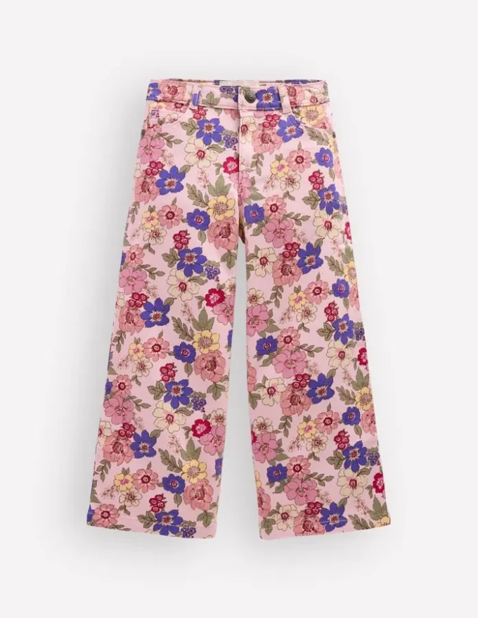 Wide Leg Jeans Blooming Pink Floral Bloom