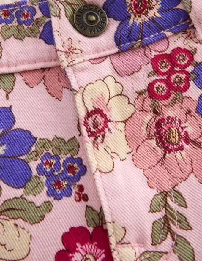 Wide Leg Jeans Blooming Pink Floral Bloom