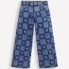 Wide Leg Jeans Heart Checkerboard Denim