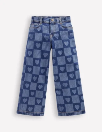 Wide Leg Jeans Heart Checkerboard Denim
