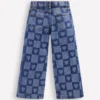 Wide Leg Jeans Heart Checkerboard Denim