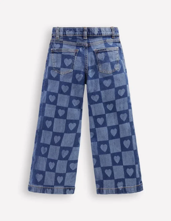 Wide Leg Jeans Heart Checkerboard Denim