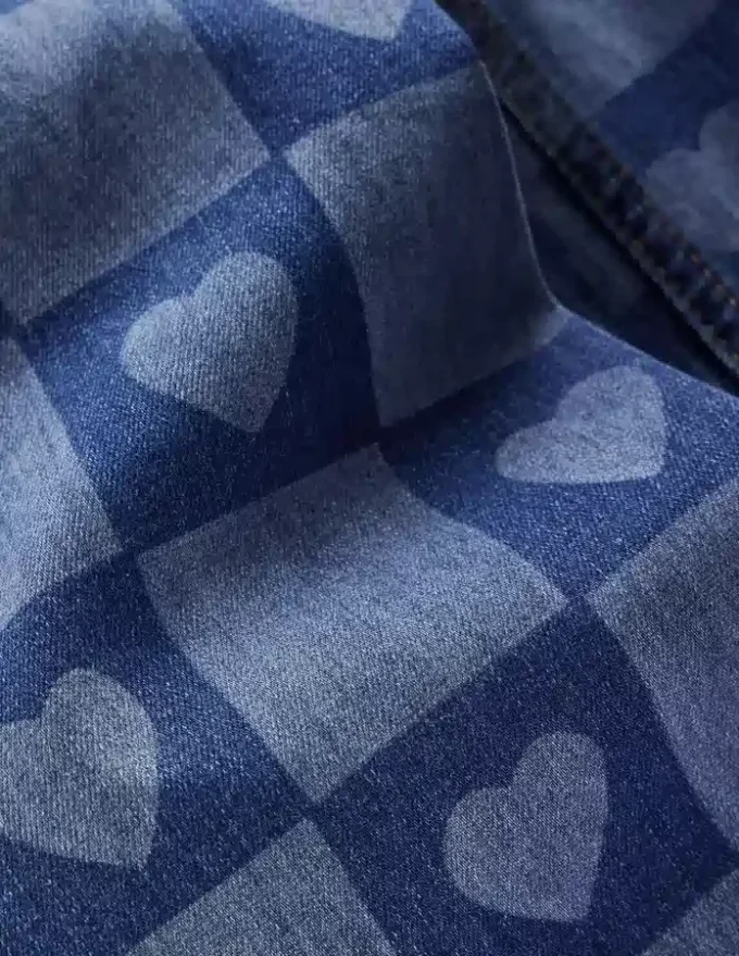 Wide Leg Jeans Heart Checkerboard Denim
