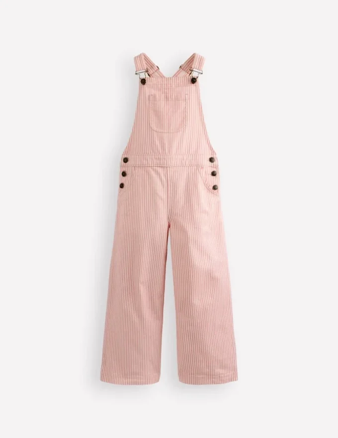 Wide Leg Overalls Pink Ticking Stripe
