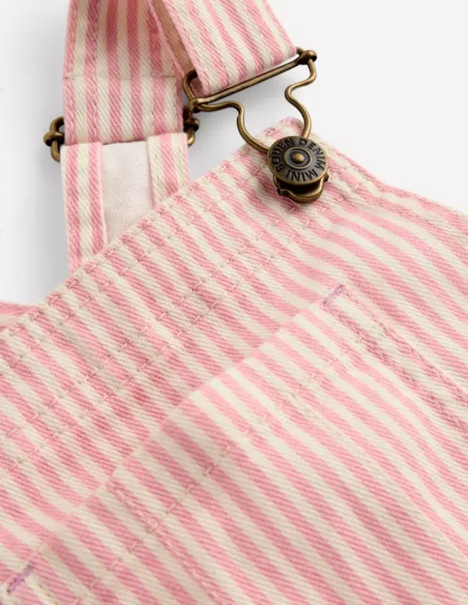 Wide Leg Overalls Pink Ticking Stripe