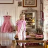 Wide Leg Overalls Pink Ticking Stripe