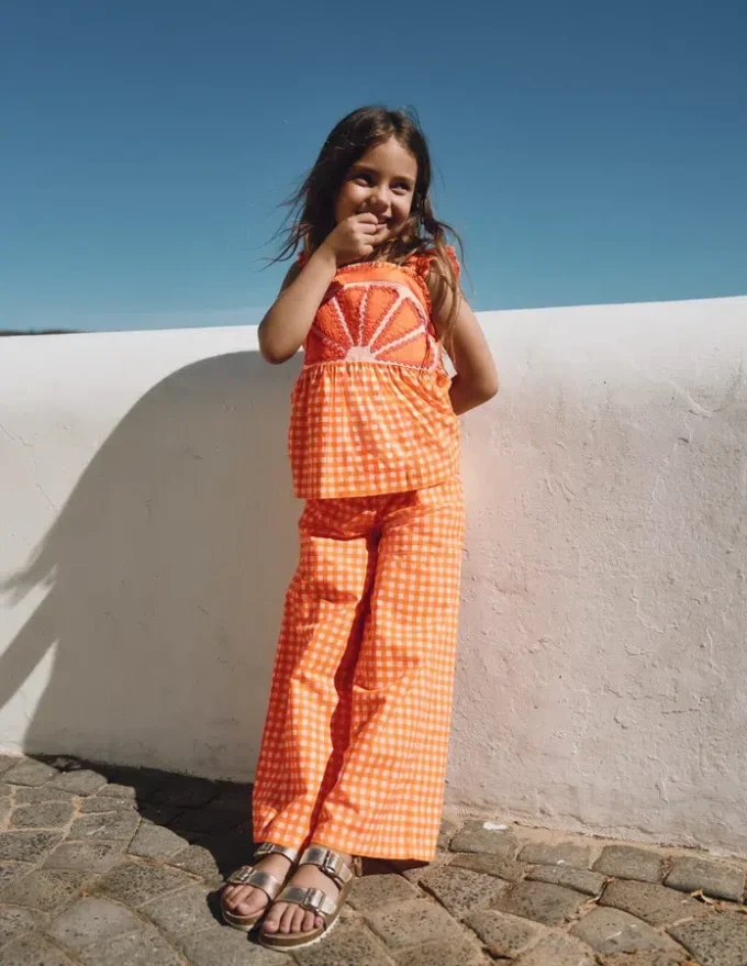 Wide Leg Pants Orange/Ivory Gingham Wide Leg Pants Orange/Ivory Gingham