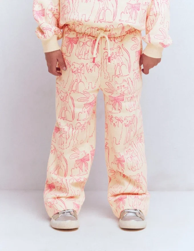 Wide Leg Printed Sweatpants Oatmeal Cats