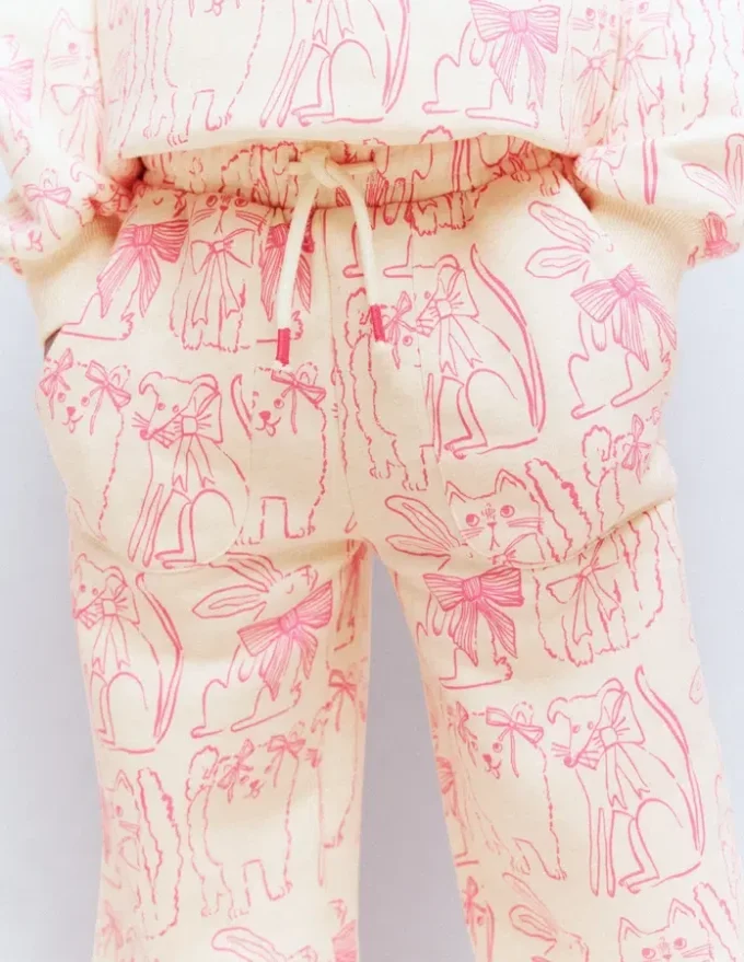Wide Leg Printed Sweatpants Oatmeal Cats