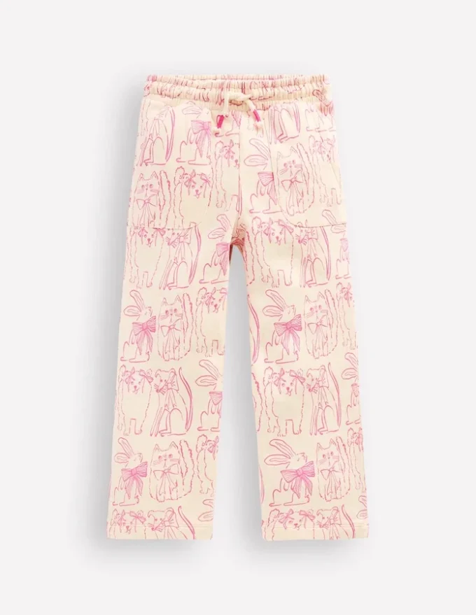 Wide Leg Printed Sweatpants Oatmeal Cats