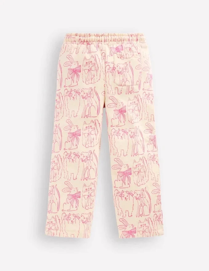 Wide Leg Printed Sweatpants Oatmeal Cats