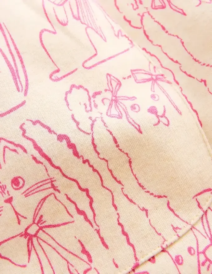 Wide Leg Printed Sweatpants Oatmeal Cats
