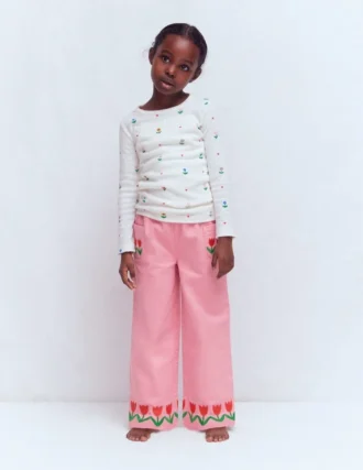 Wide Leg Pull-on Jeans Pink Tulips