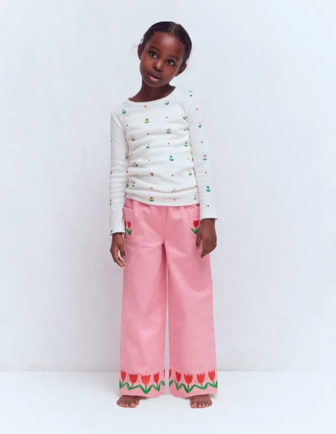 Wide Leg Pull-on Jeans Pink Tulips Wide Leg Pull-on Jeans Pink Tulips