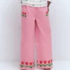 Wide Leg Pull-on Jeans Pink Tulips Wide Leg Pull-on Jeans Pink Tulips