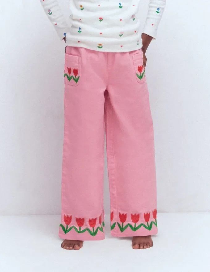Wide Leg Pull-on Jeans Pink Tulips Wide Leg Pull-on Jeans Pink Tulips