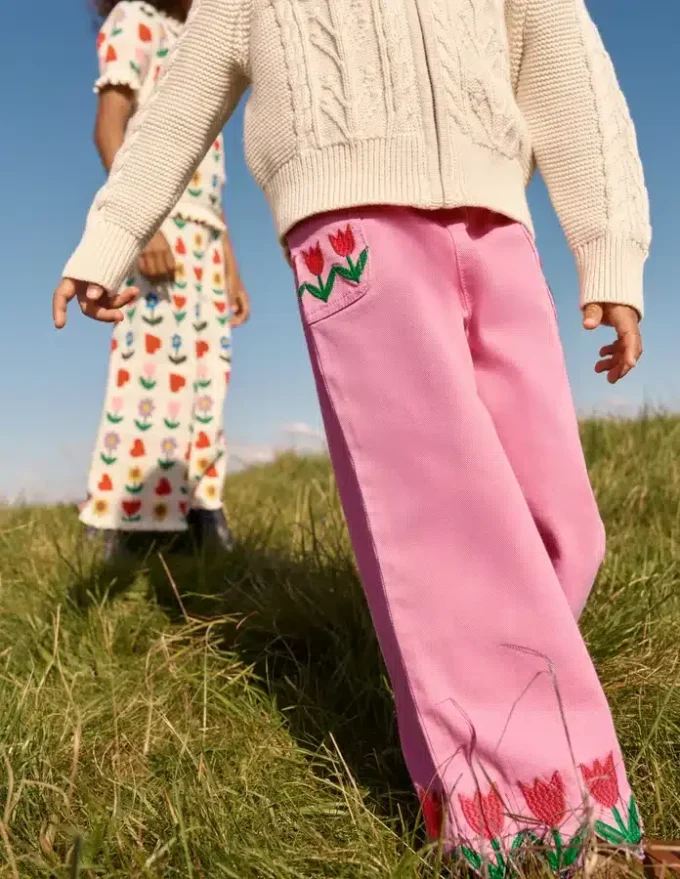 Wide Leg Pull-on Jeans Pink Tulips Wide Leg Pull-on Jeans Pink Tulips