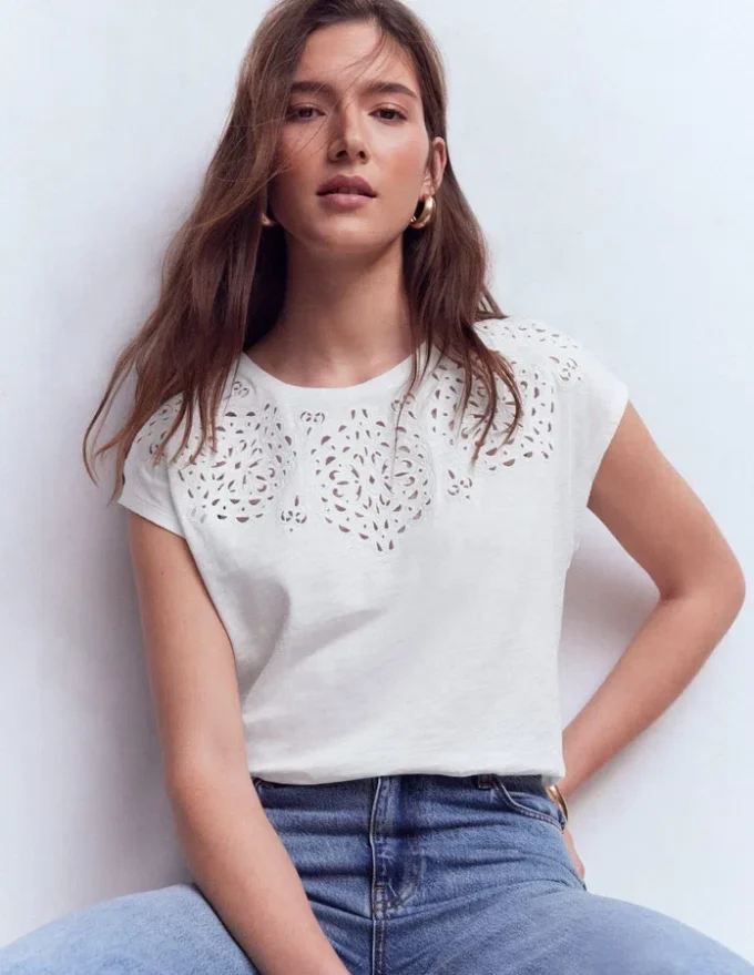 Willow Broderie T-shirt Brilliant White Willow Broderie T-shirt Brilliant White