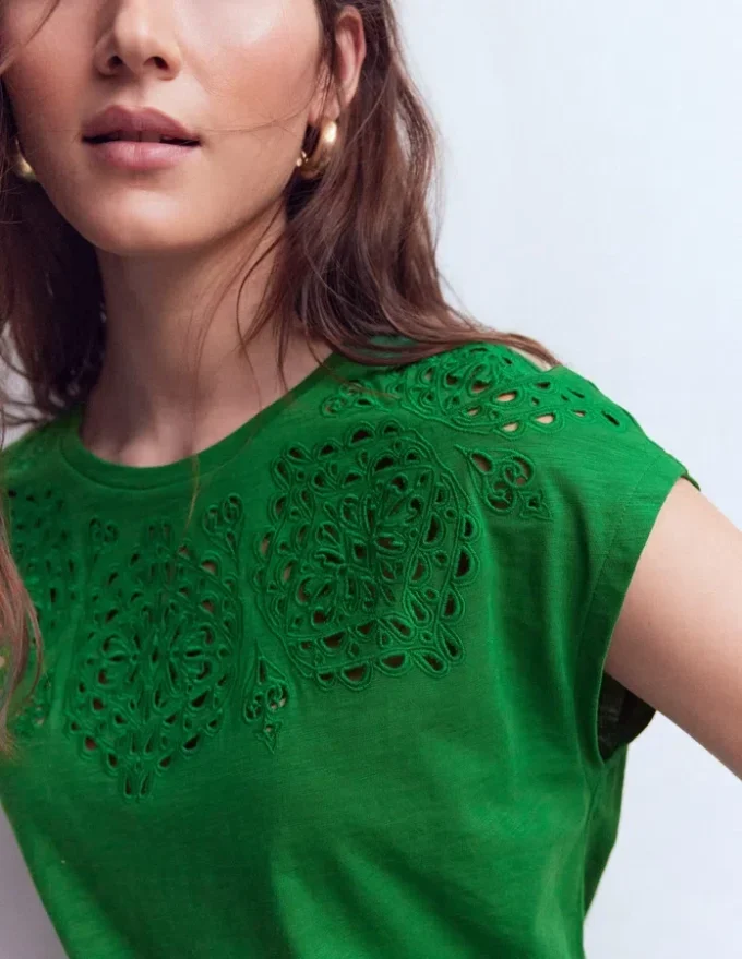 Willow Broderie T-shirt Fresh Green Willow Broderie T-shirt Fresh Green