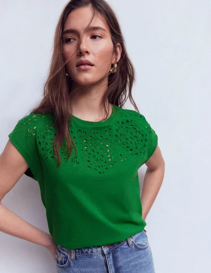 Willow Broderie T-shirt Fresh Green Willow Broderie T-shirt Fresh Green