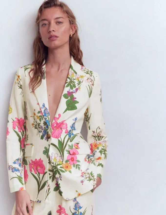 Woodbridge Linen Blazer Ivory, Delicate Blossom Woodbridge Linen Blazer Ivory, Delicate Blossom