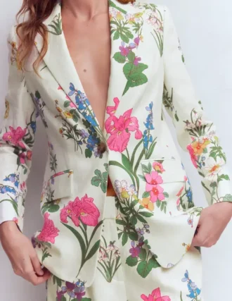 Woodbridge Linen Blazer Ivory, Delicate Blossom