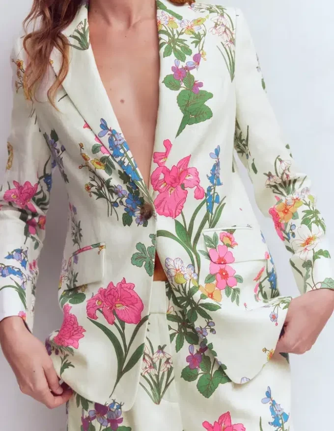 Woodbridge Linen Blazer Ivory, Delicate Blossom Woodbridge Linen Blazer Ivory, Delicate Blossom